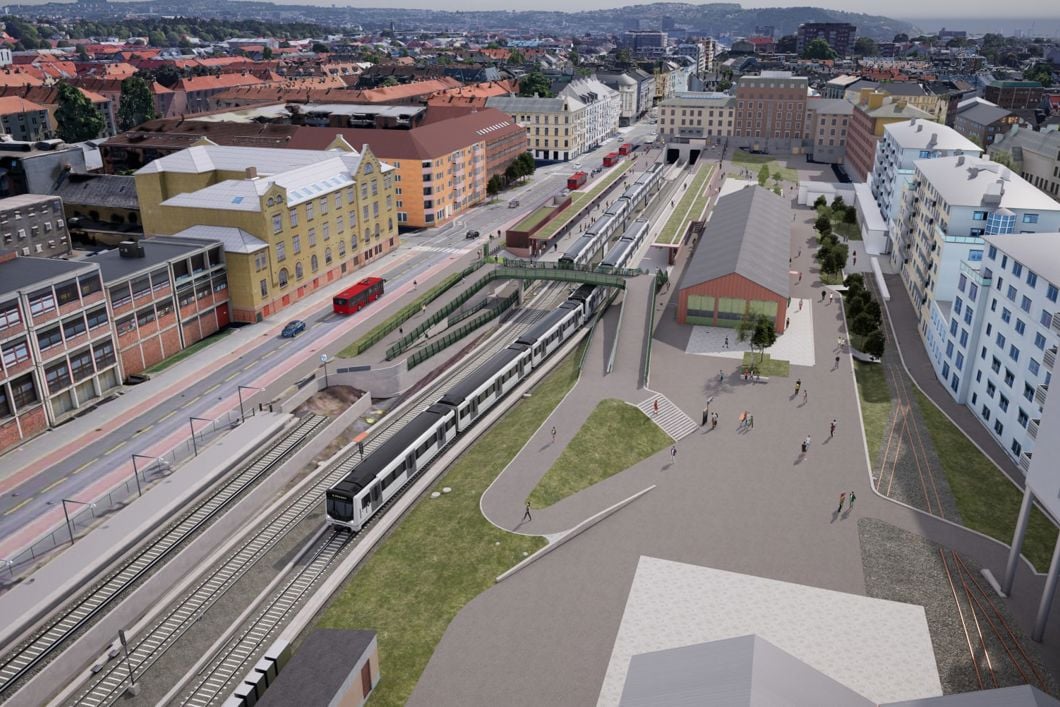 Oppgradert Majorstuen stasjon får flere adkomster, større plattformer og en ny gangbru i vestenden av stasjonen. Alle illustrasjoner: Team Major